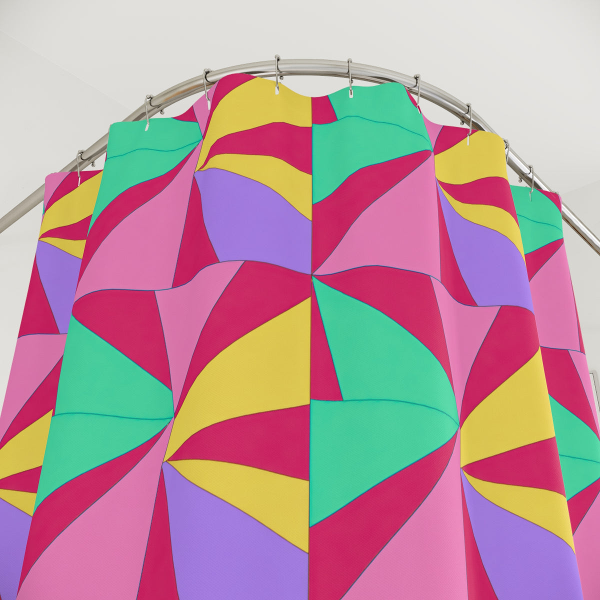 Cubist Sunburst Blocks Shower Curtain – Candy Pop on Raspberry