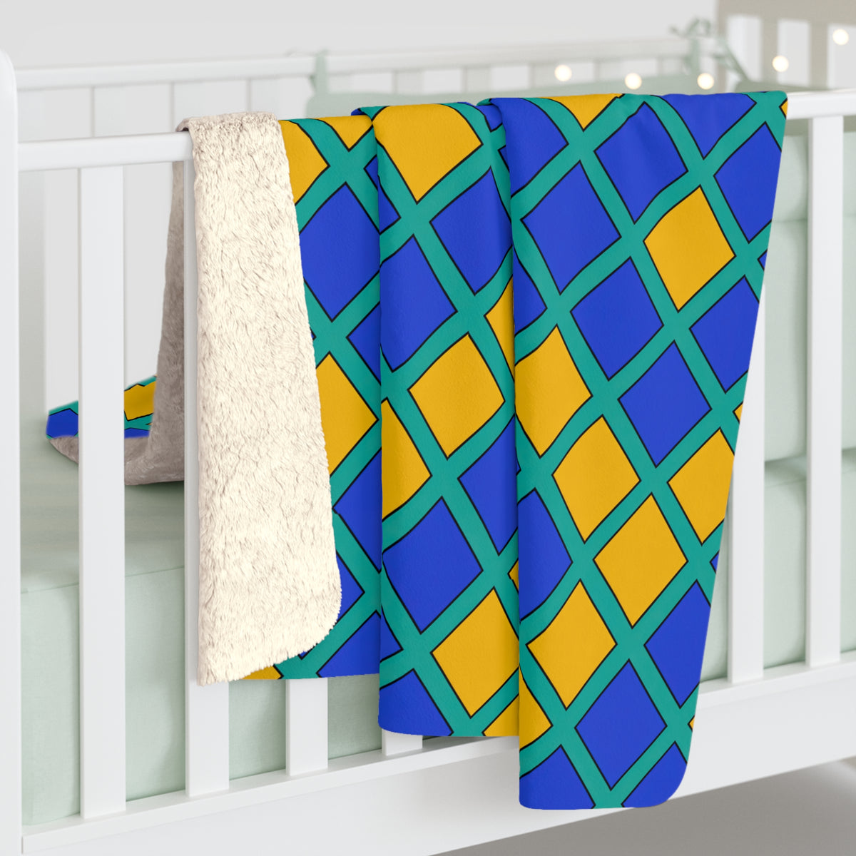 Harlequin Gold Grid Sherpa Fleece Blanket – Peacock Jewel