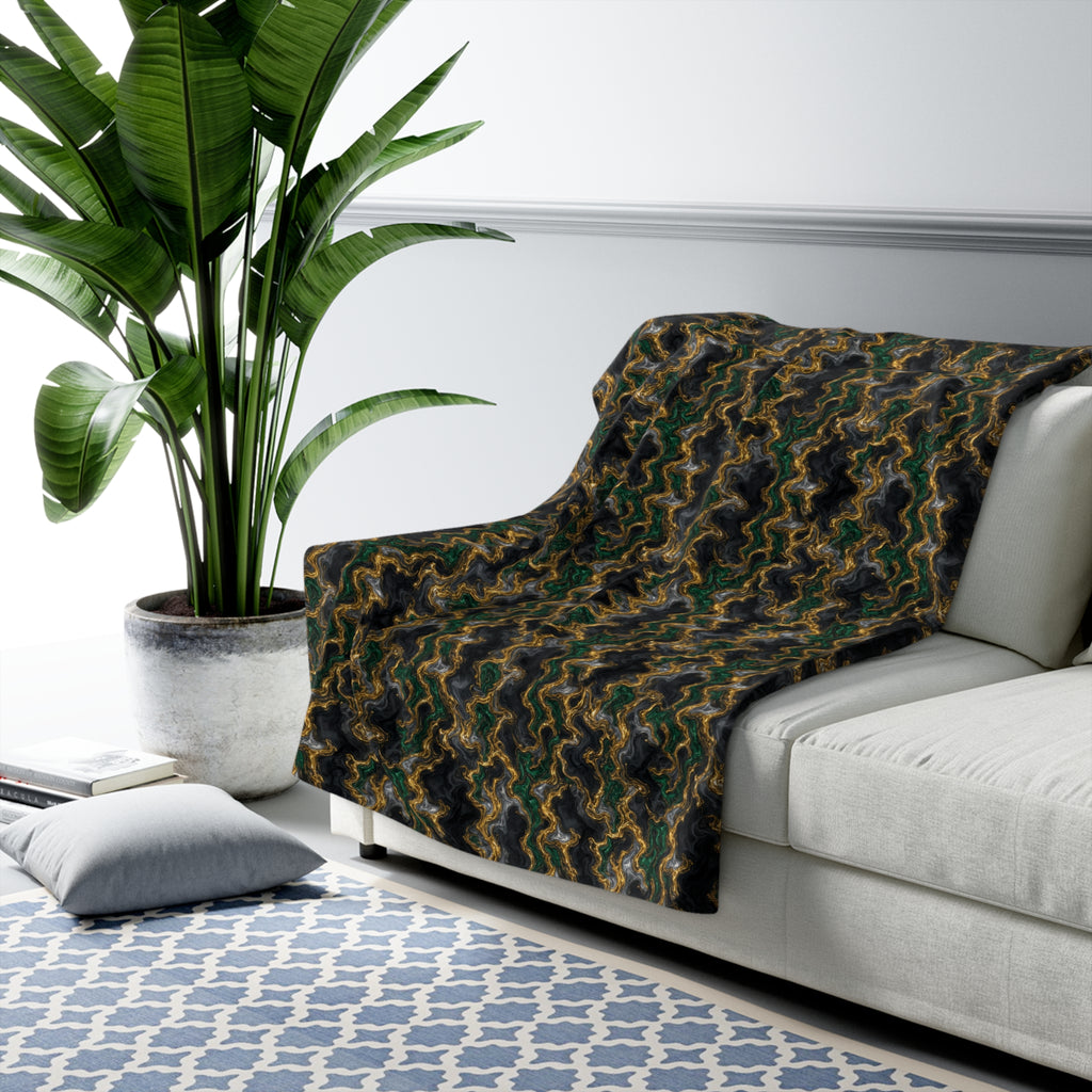 Molten Gold Marble Sherpa Fleece Blanket – Iridescent Fluid Pattern