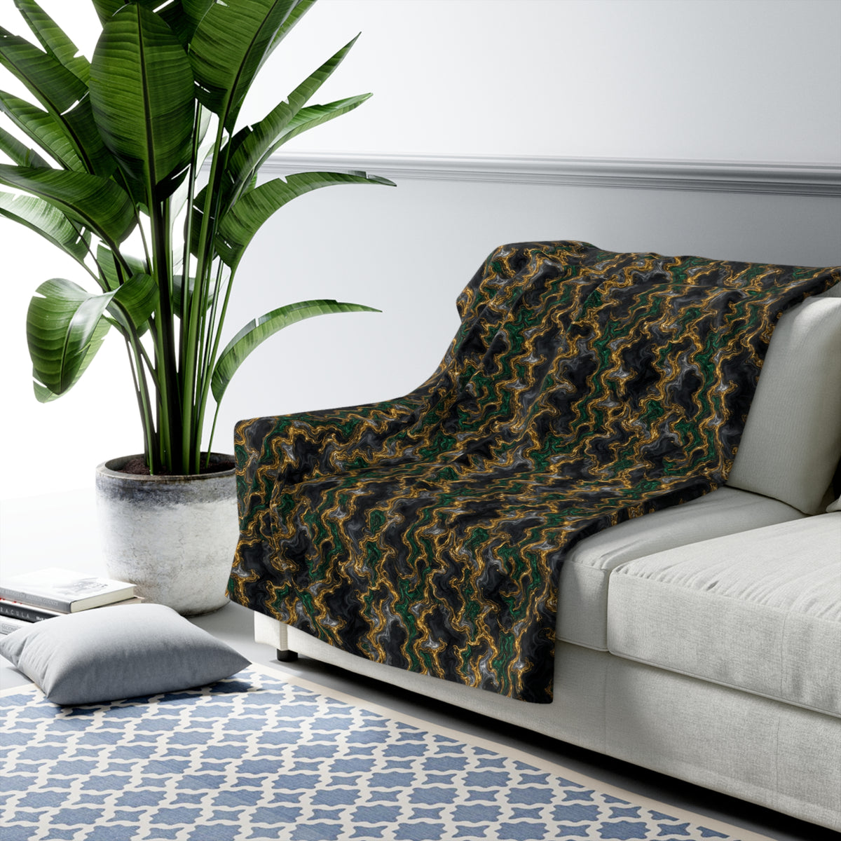 Molten Gold Marble Sherpa Fleece Blanket – Iridescent Fluid Pattern