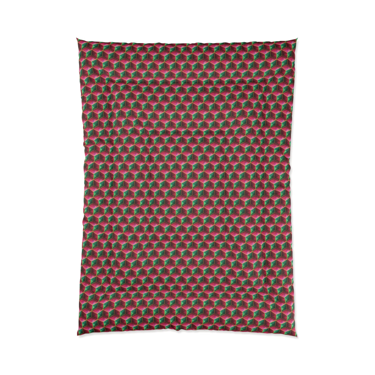 Faceted Cube Illusion Comforter – Holographic-Look Geometric Pattern