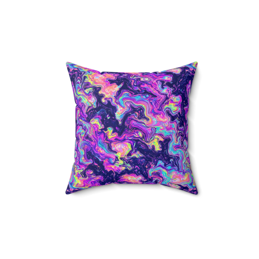 Opal Lava Marble Faux Suede Cushion – Holographic-Look Fluid Art Pattern