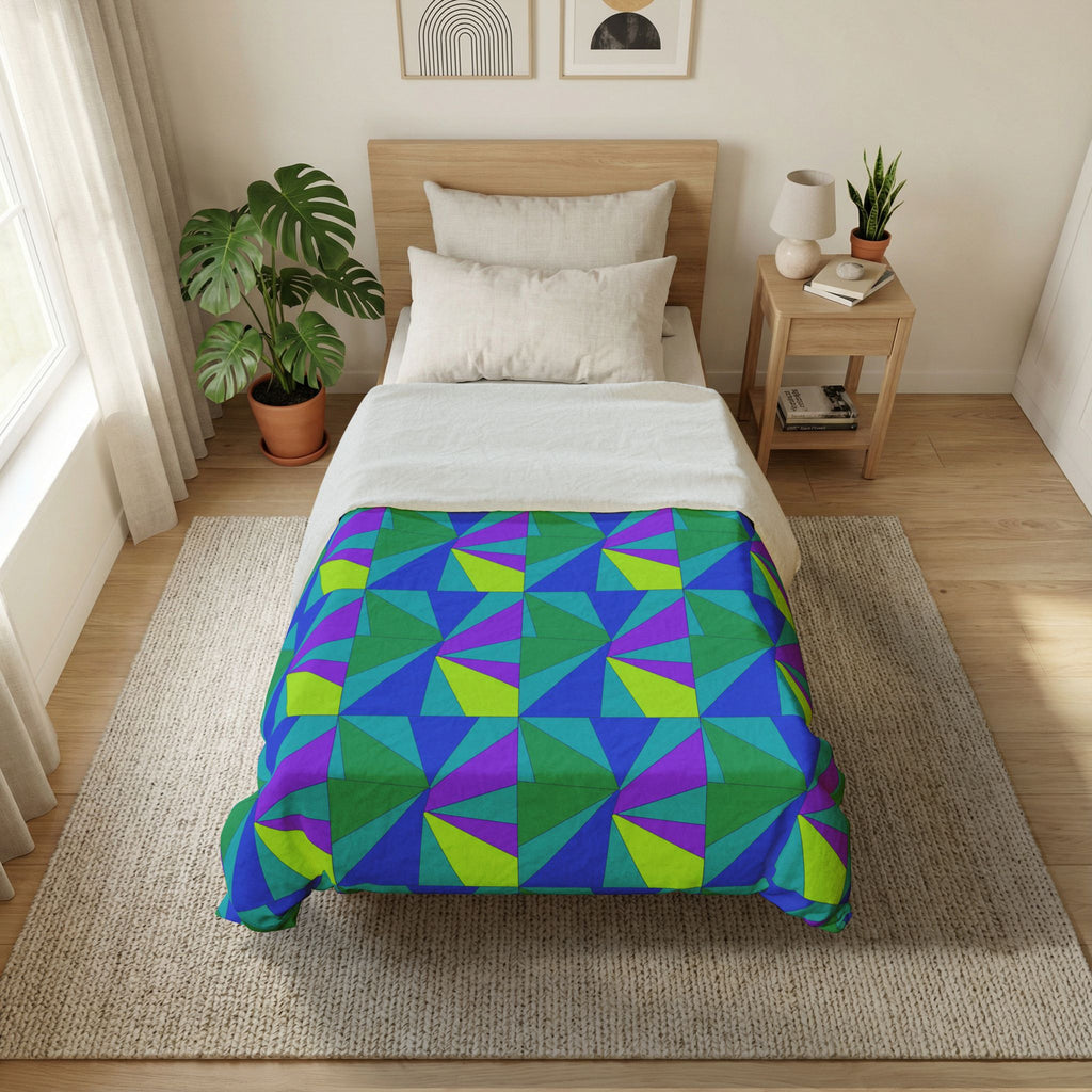 Cubist Sunburst Blocks Cotton Duvet Cover – Peacock Jewel