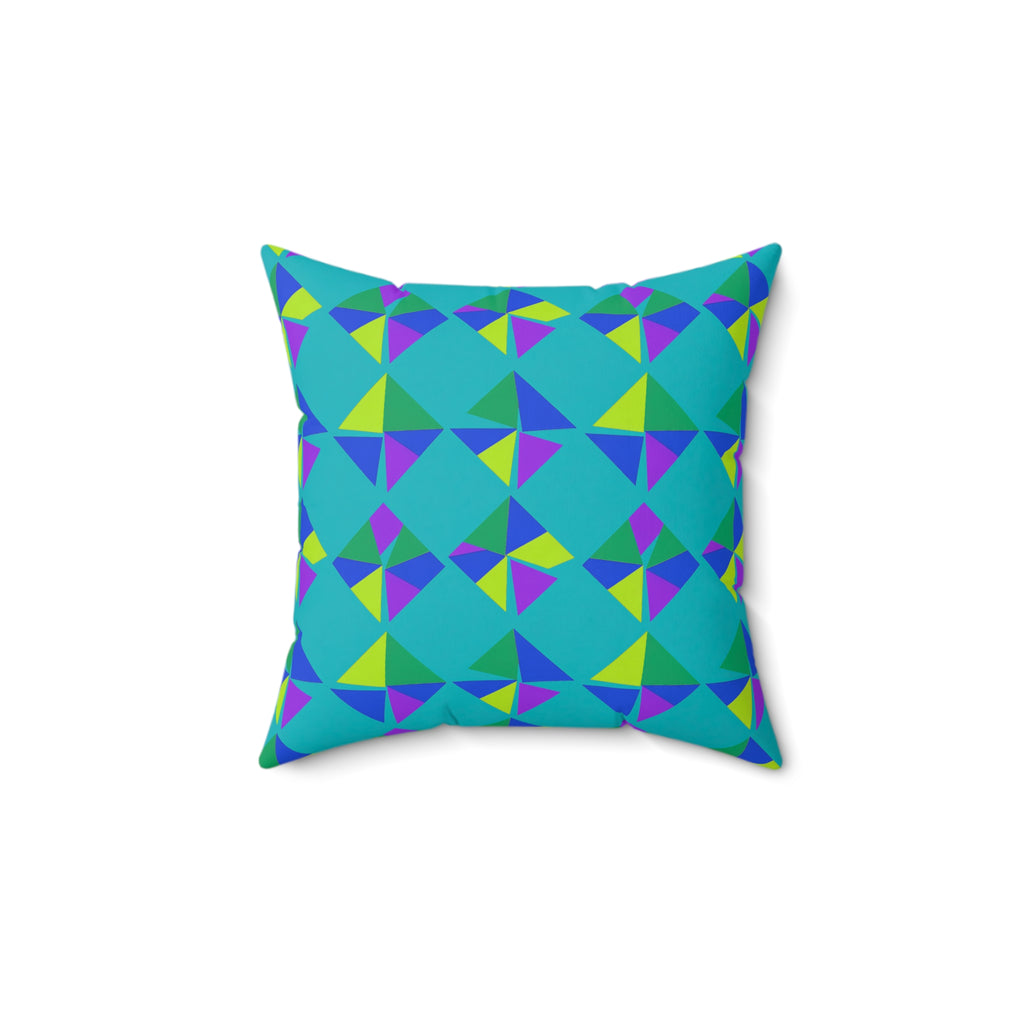 Stacked Cubist Prisms Faux Suede Cushion – Peacock Jewel