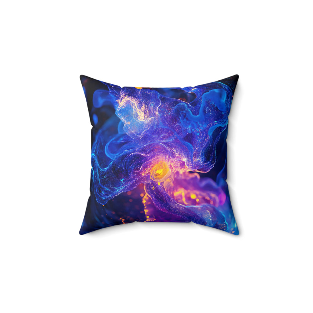 Cosmic Neon Nebula Faux Suede Cushion – Cosmic Abstract Art