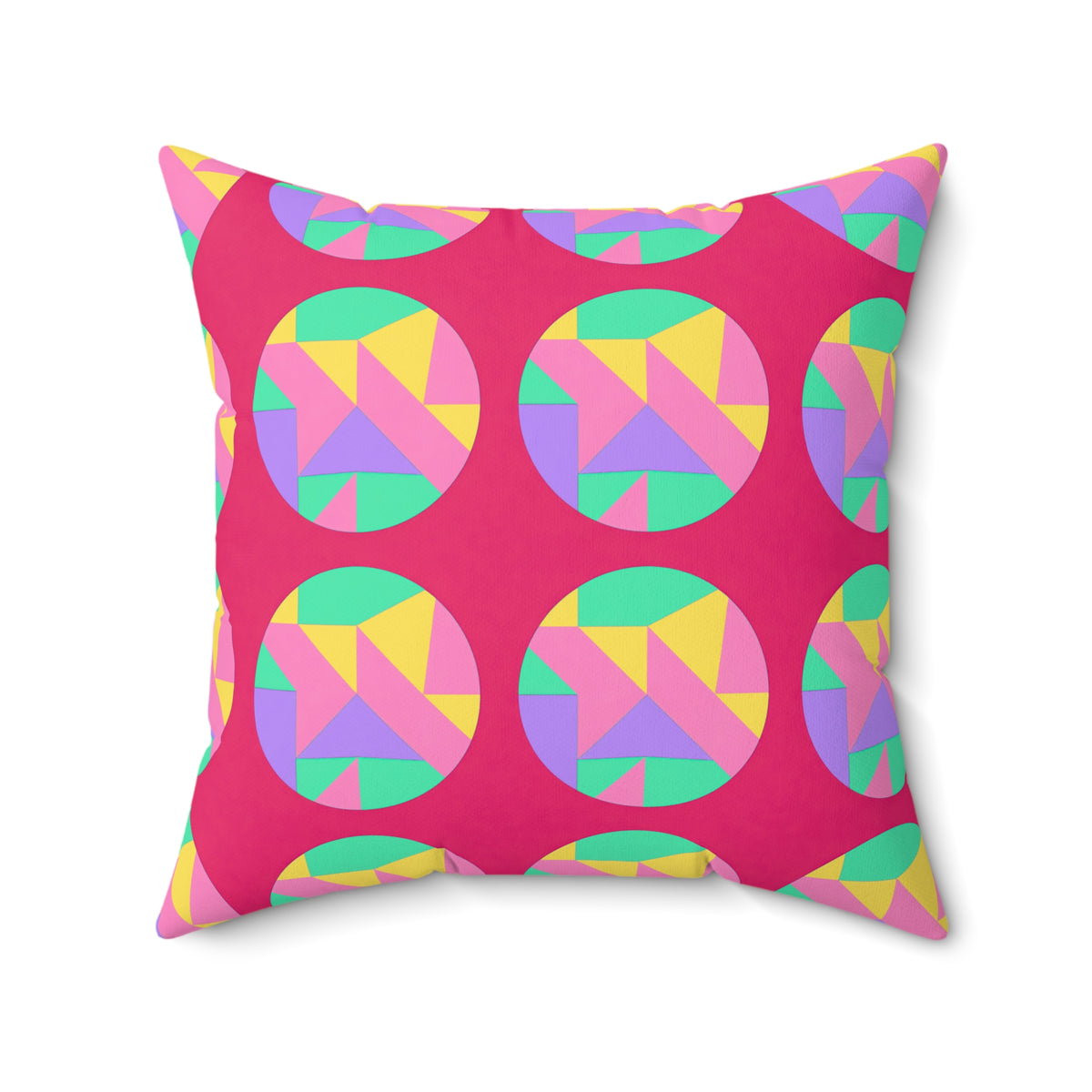 Broken Circle Planes Faux Suede Cushion – Candy Pop on Raspberry