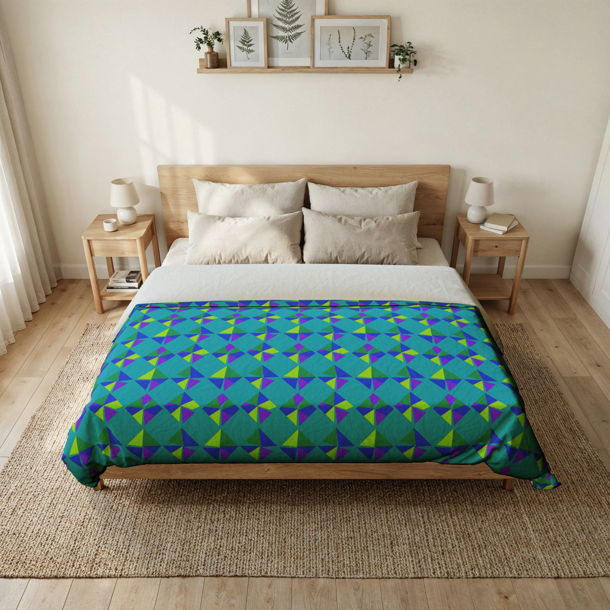 Stacked Cubist Prisms Cotton Duvet Cover – Peacock Jewel