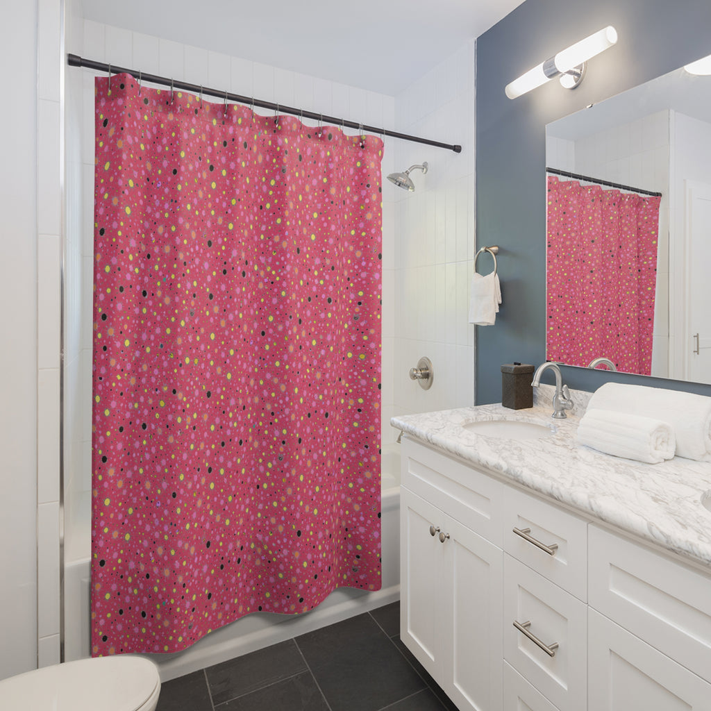 Confetti Spatter Shower Curtain – Candy Pop on Raspberry