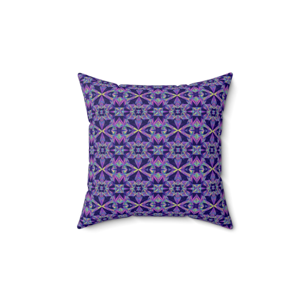 Mirror Crystal Kaleidoscope Faux Suede Cushion – Holographic-Look Geometric Pattern