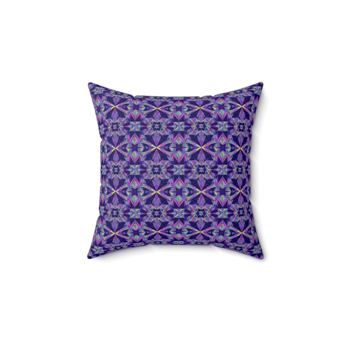Mirror Crystal Kaleidoscope Faux Suede Cushion – Holographic-Look Geometric Pattern