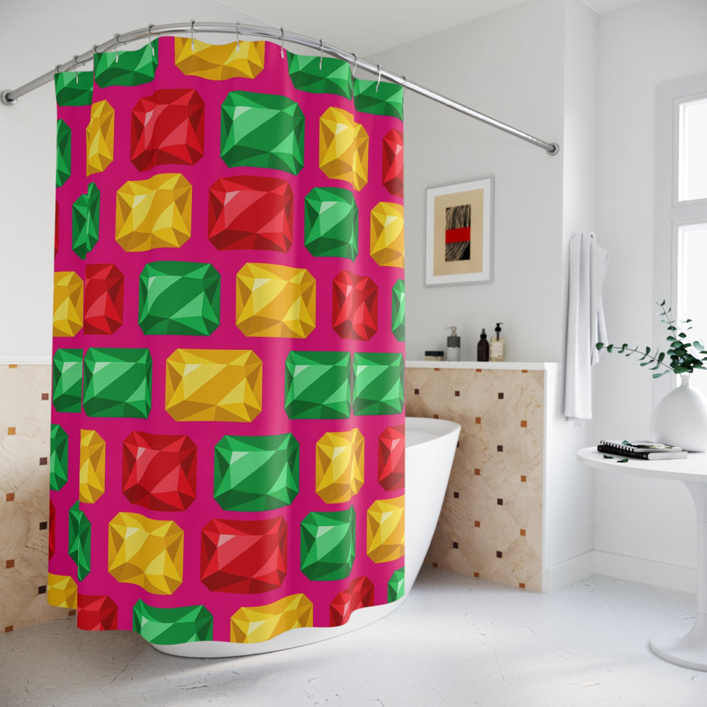 Big Stacked Gem Bars Shower Curtain – Geometric Blocks Pattern
