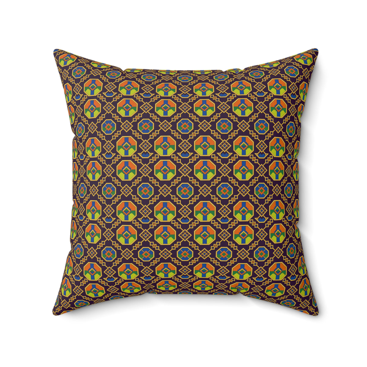 Octagon Enamel Lattice Faux Suede Cushion – Art Deco Geometric Pattern
