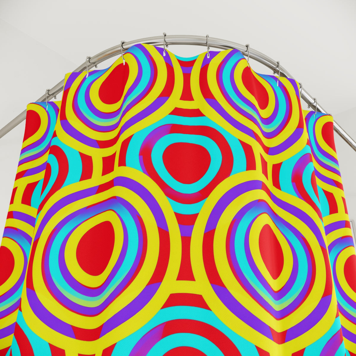 Interlocking Ring Ripples Shower Curtain – Op-Art Circles Pattern