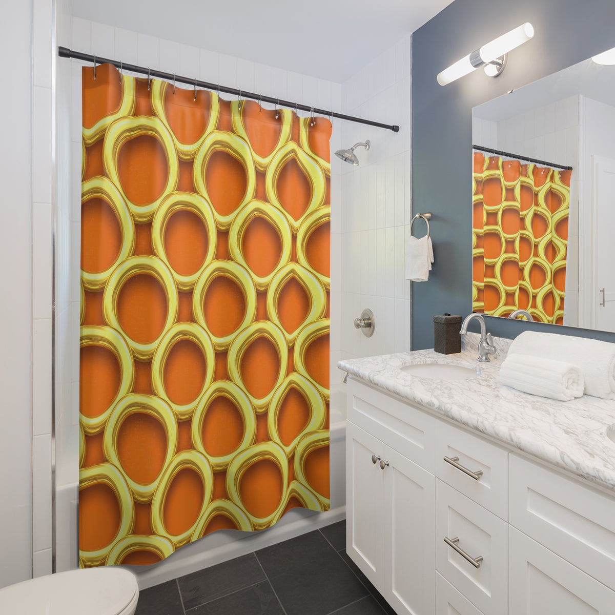 Big Gold Ring Weave Shower Curtain – Hot Citrus Festive