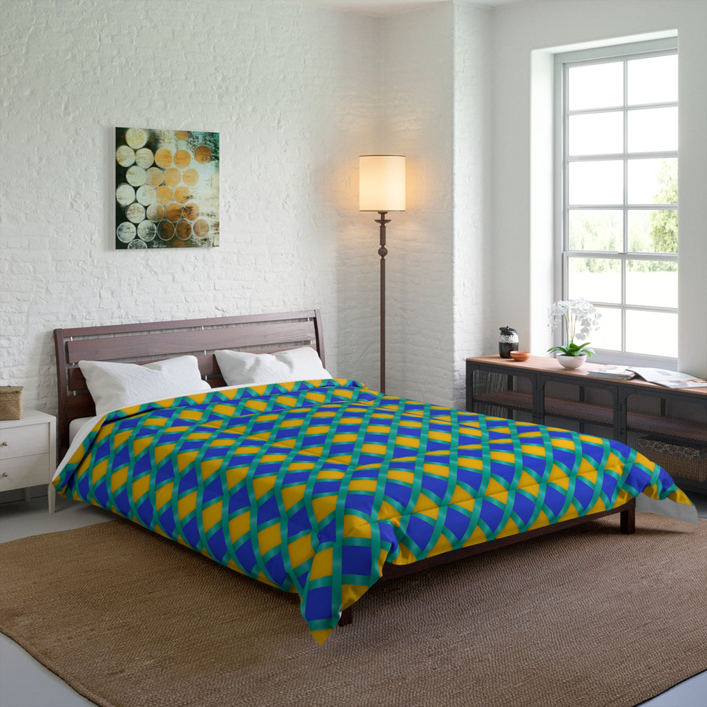 Broad Gold Diamond Trellis Comforter – Peacock Jewel