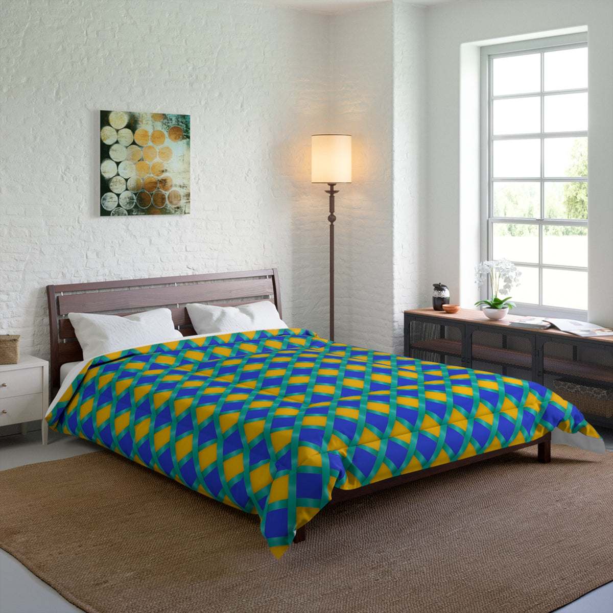 Broad Gold Diamond Trellis Comforter – Peacock Jewel