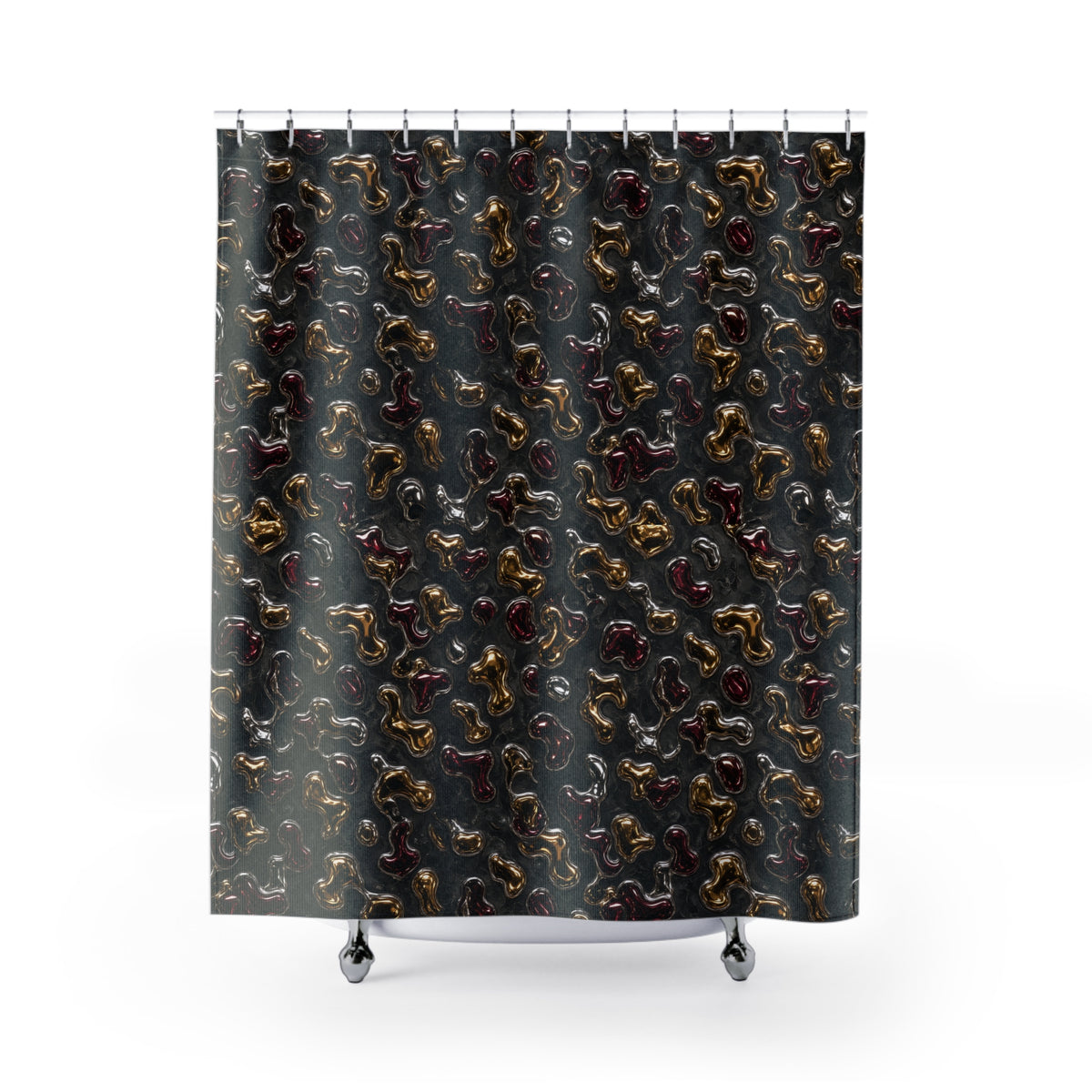 Merging Gold Puddles Shower Curtain – Liquid Chrome Pattern