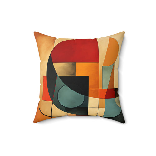 Bauhaus Sun Circles Faux Suede Cushion – Mid-Century Geometric Art