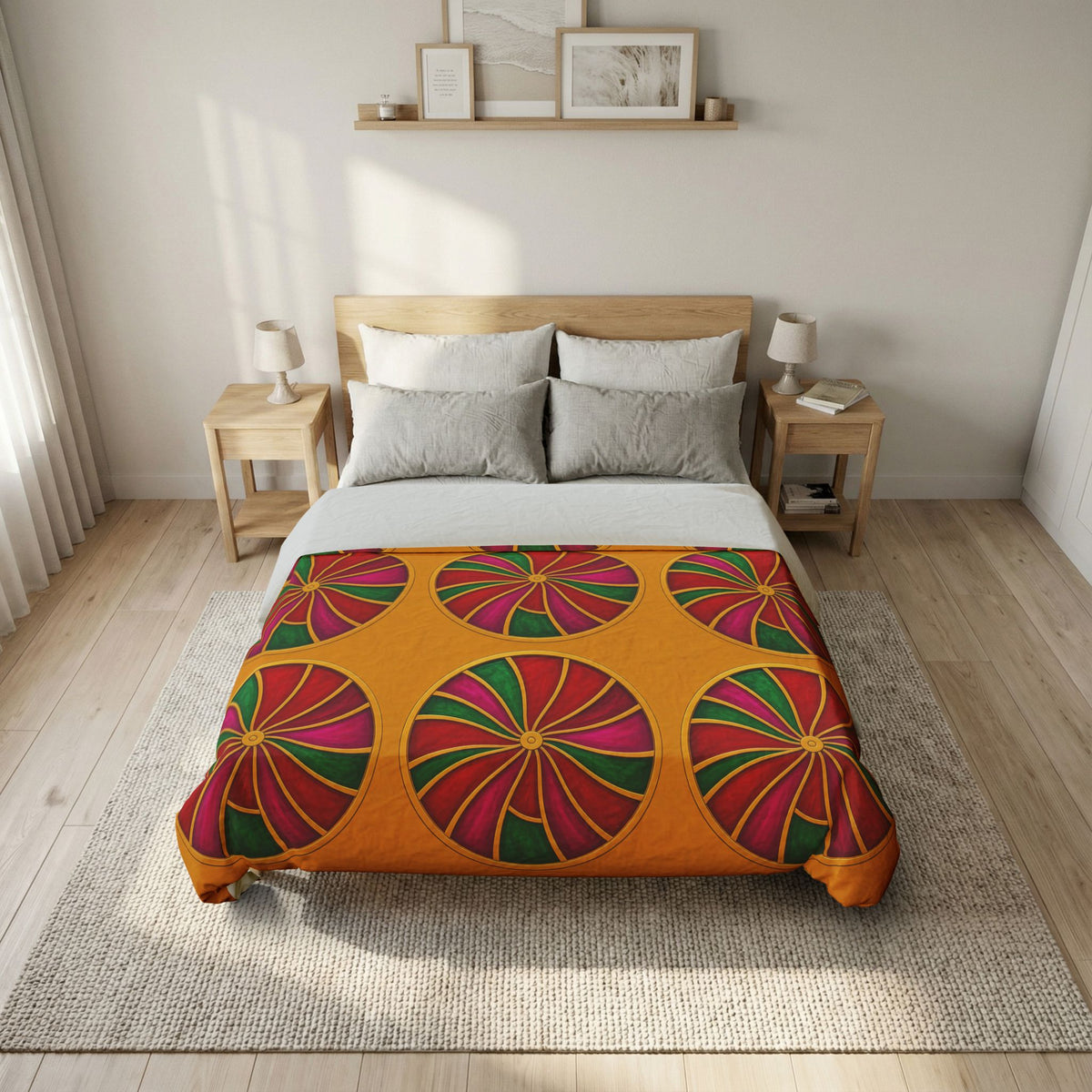 Grand Kaleido Jewel Wheels Cotton Duvet Cover – Kaleidoscopic Medallion Pattern