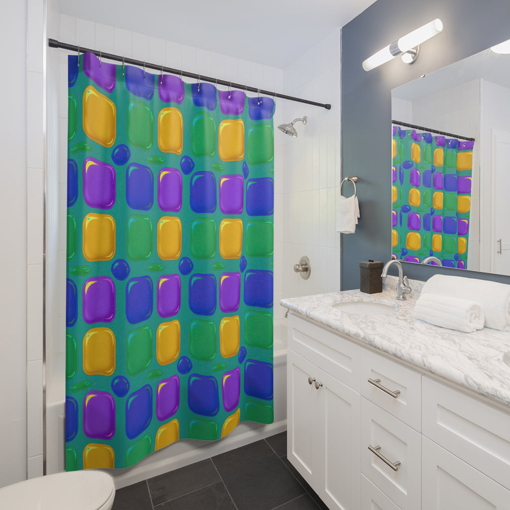 Giant Puffy Glass Cushions Shower Curtain – Peacock Jewel