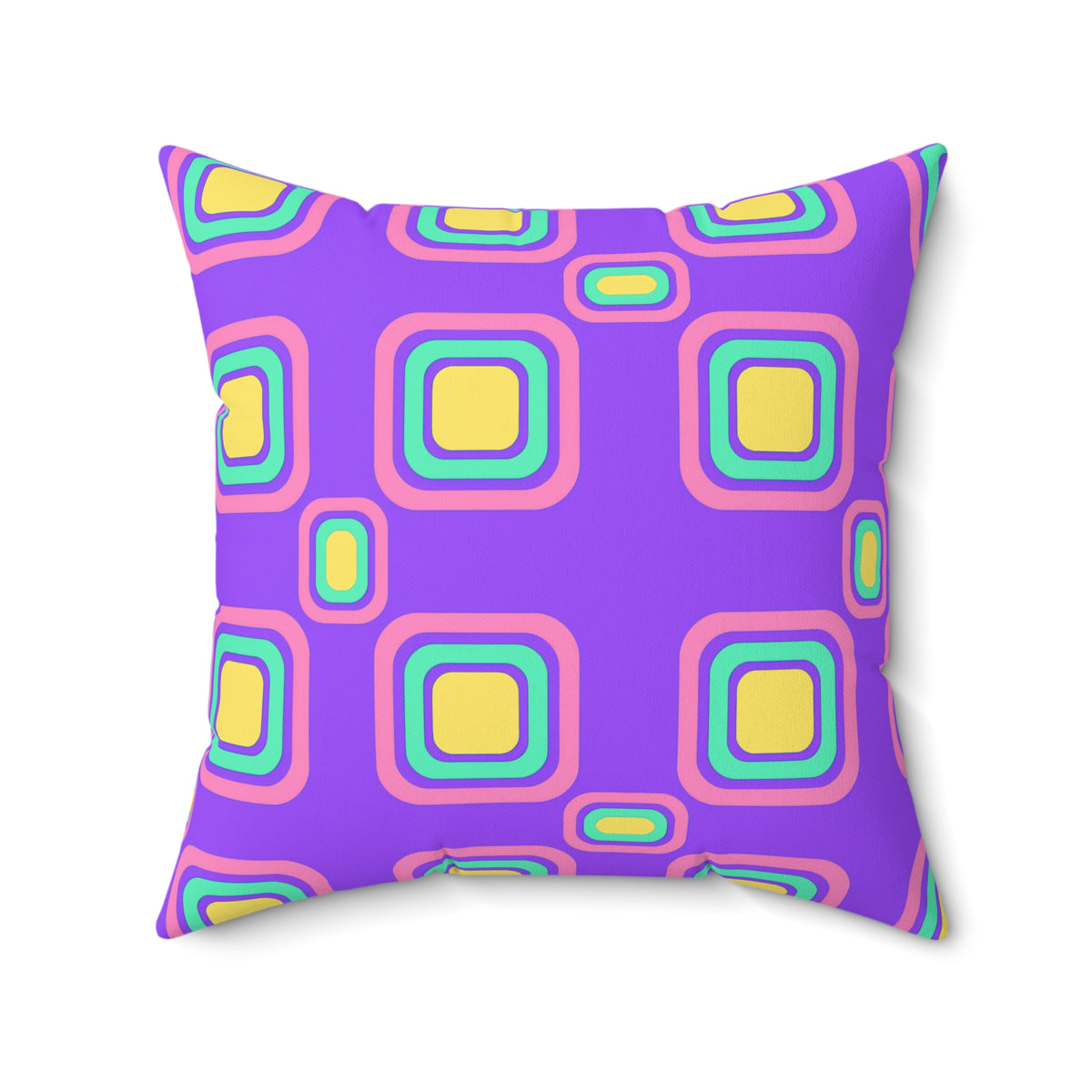 Big Ripple Squares Faux Suede Cushion – Candy Pastel on Grape