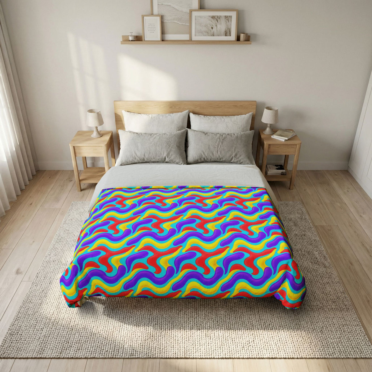 Liquid Band Ripple Cotton Duvet Cover – Op-Art Fluid Bands Pattern