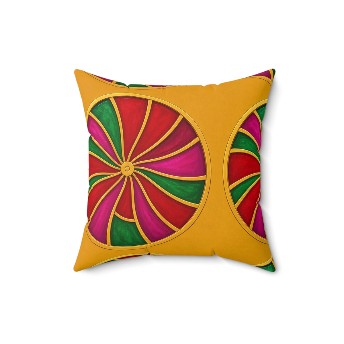 Grand Kaleido Jewel Wheels Faux Suede Cushion – Kaleidoscopic Medallion Pattern