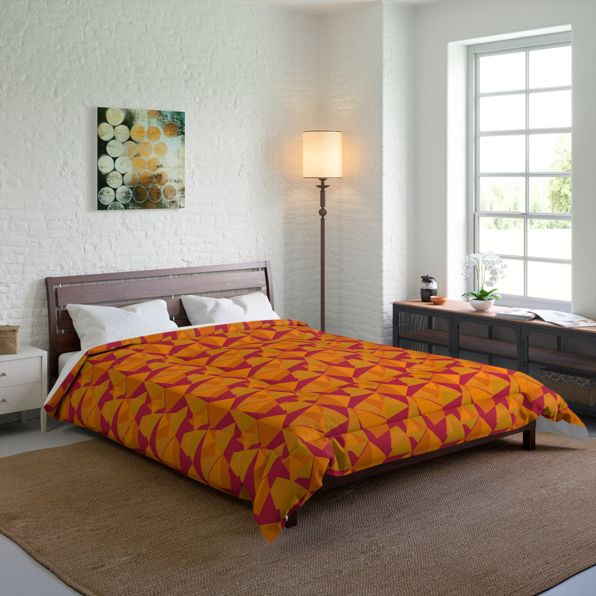 Faceted Gold Panels Comforter – Cranberry Spice