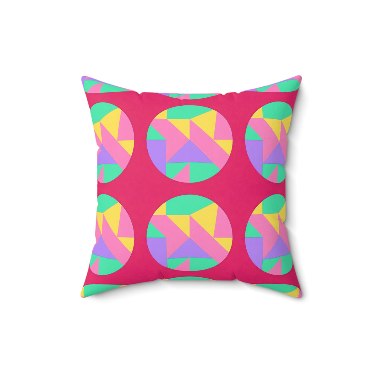 Broken Circle Planes Faux Suede Cushion – Candy Pop on Raspberry