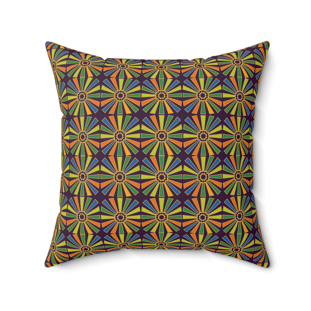 Sunray Medallion Grid Faux Suede Cushion – Art Deco Geometric Pattern