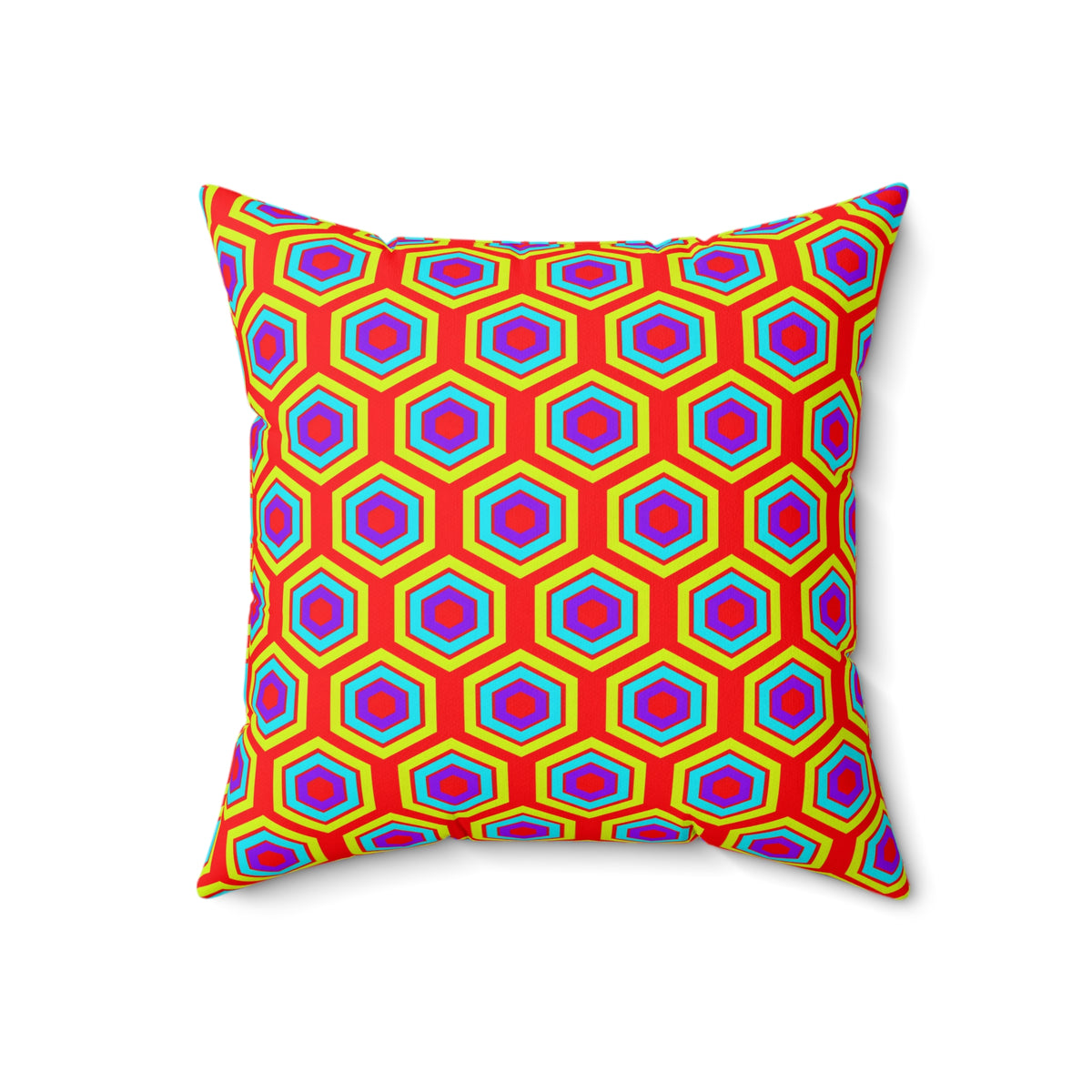 Concentric Hexagon Ripple Faux Suede Cushion – Op-Art Hexagons Pattern