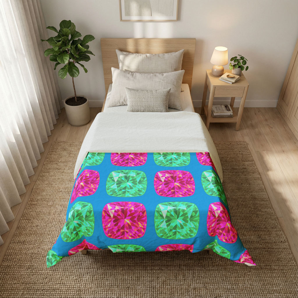 Giant Cut Gem Grid Cotton Duvet Cover – Ice Jewel