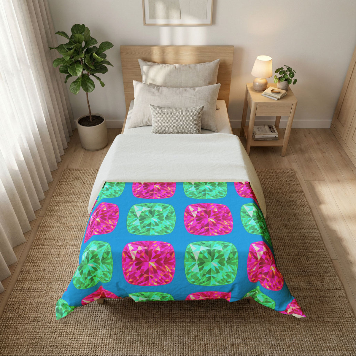 Giant Cut Gem Grid Cotton Duvet Cover – Ice Jewel