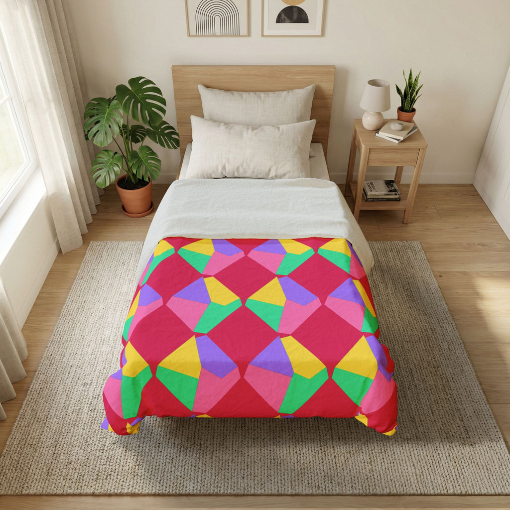 Grand Fractured Rhombus Cotton Duvet Cover – Candy Pop on Raspberry
