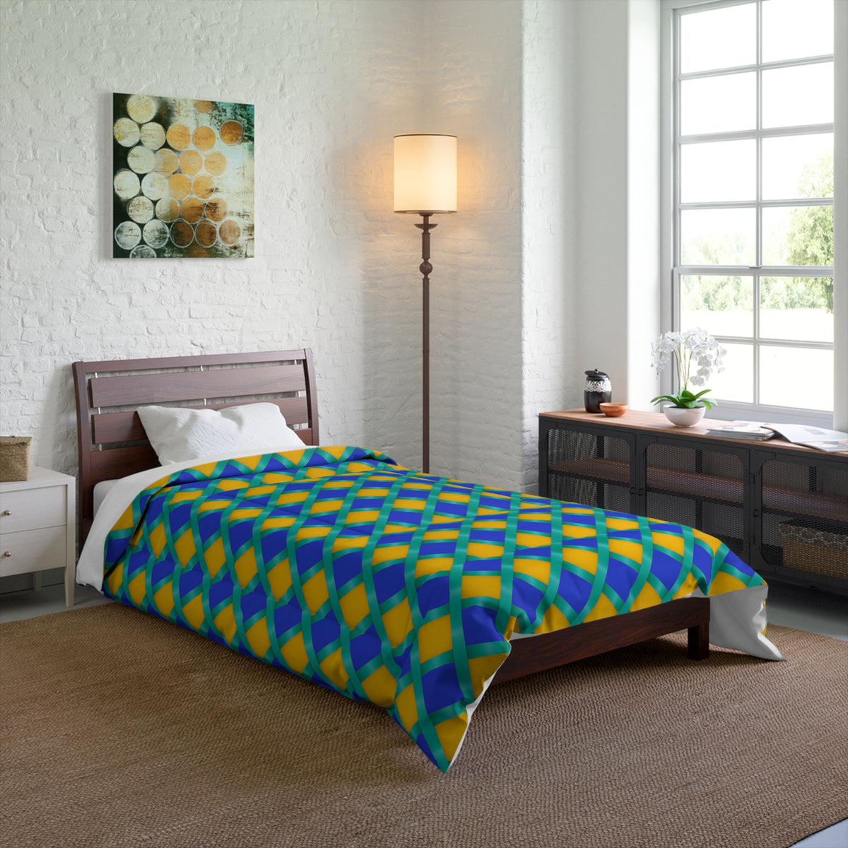 Broad Gold Diamond Trellis Comforter – Peacock Jewel