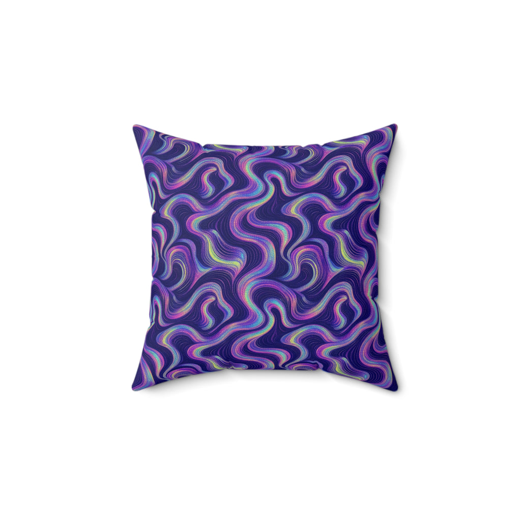 Opal Ribbon Flow Faux Suede Cushion – Holographic-Look Fluid Art Pattern