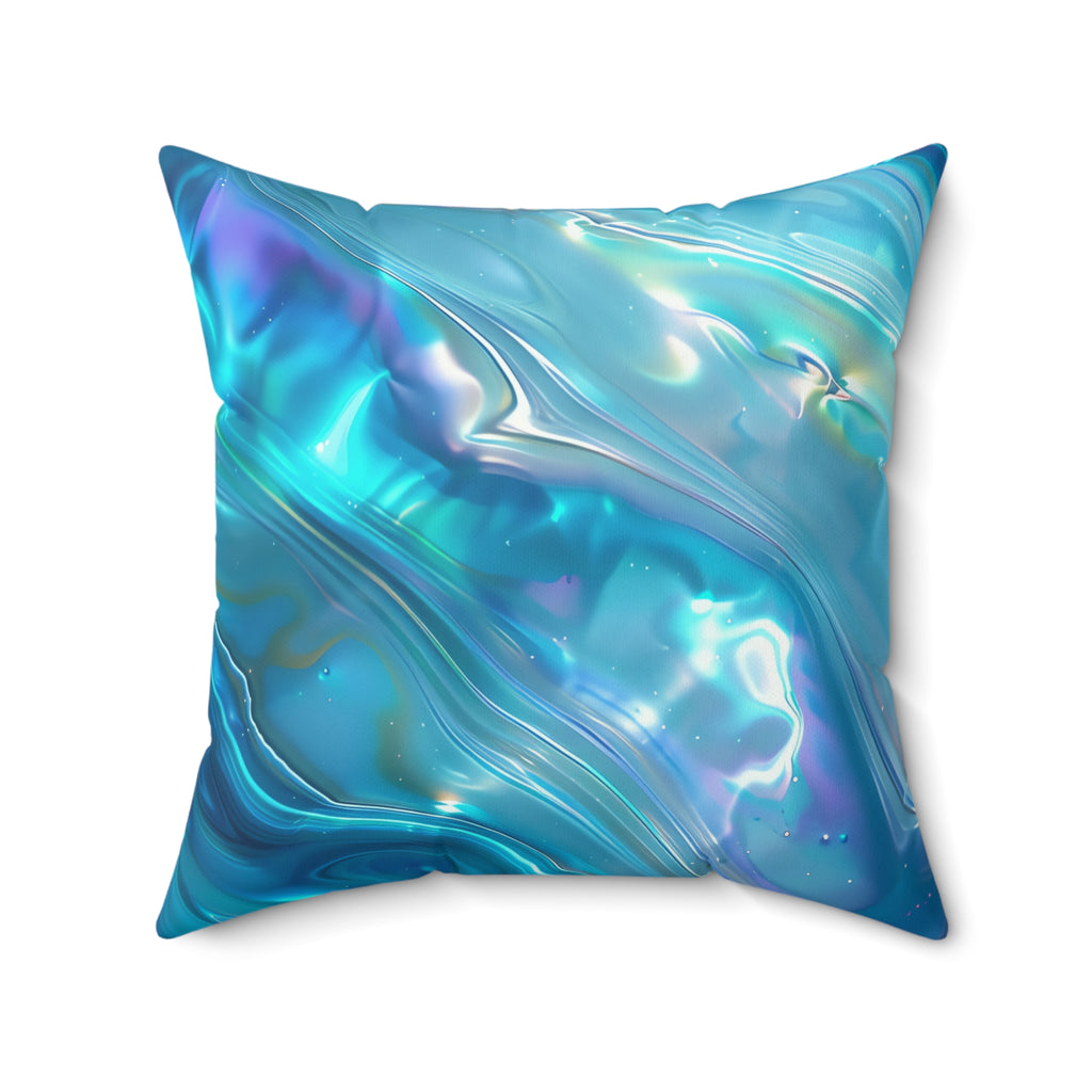 Aqua Holographic Ripple Faux Suede Cushion – Holographic-Look Abstract
