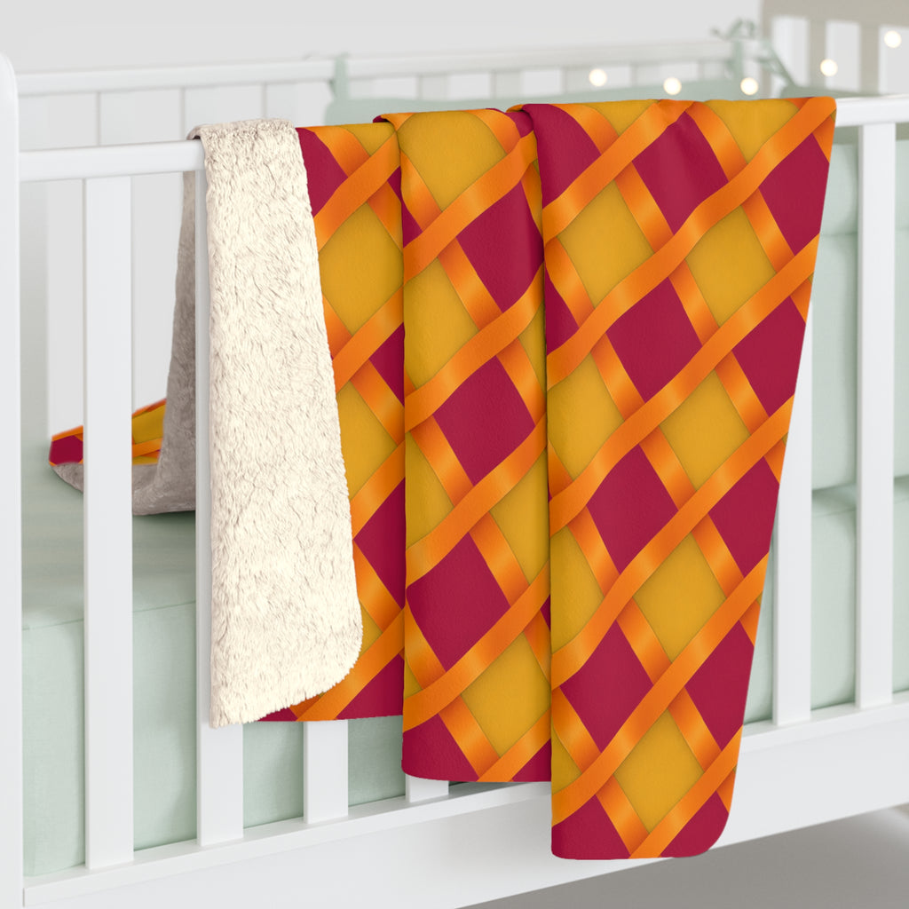Broad Gold Diamond Trellis Sherpa Fleece Blanket – Cranberry Spice