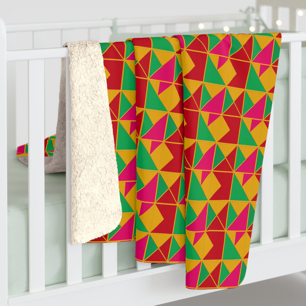 Jewel Block Quilt Sherpa Fleece Blanket – Geometric Blocks Pattern