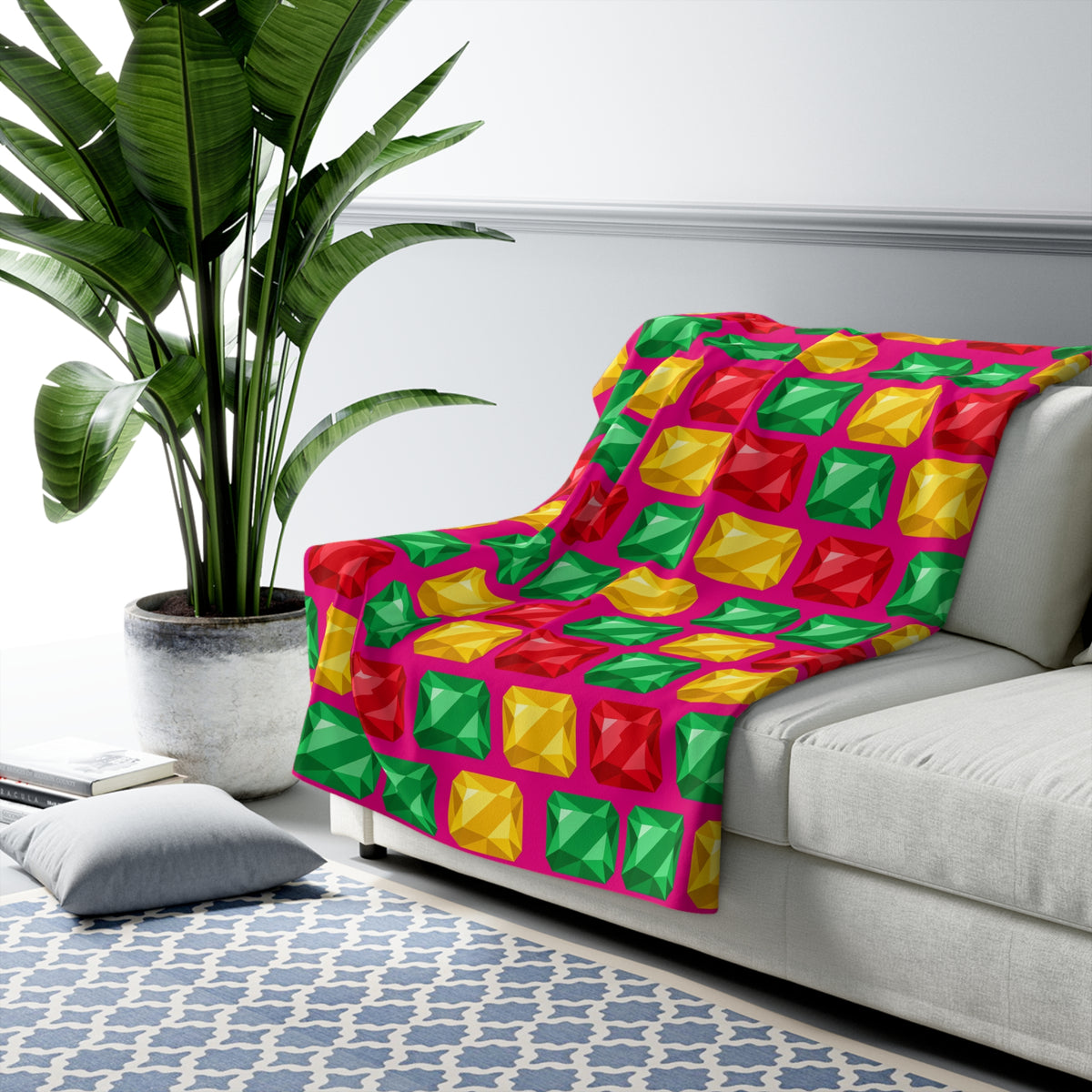 Big Stacked Gem Bars Sherpa Fleece Blanket – Geometric Blocks Pattern
