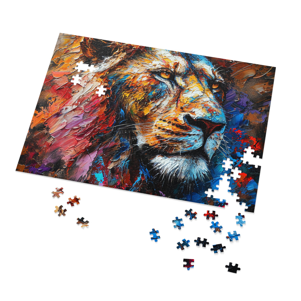Rainbow Lion Jigsaw Puzzle with Tin – Expressive Painterly Art