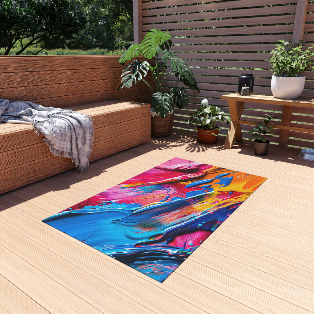 Rainbow Paint Smear Outdoor Rug – Paint Stroke Abstract