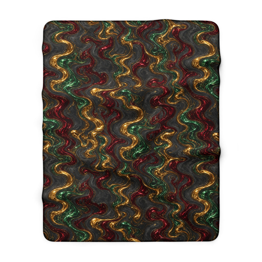 Jewel Metal Swirl Sherpa Fleece Blanket – Iridescent Fluid Pattern