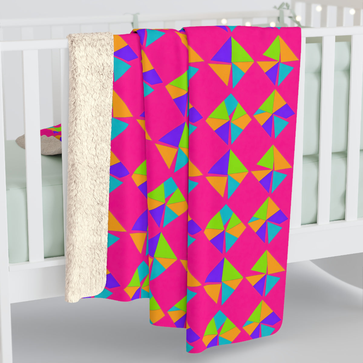 Stacked Cubist Prisms Sherpa Fleece Blanket – Tropical Punch