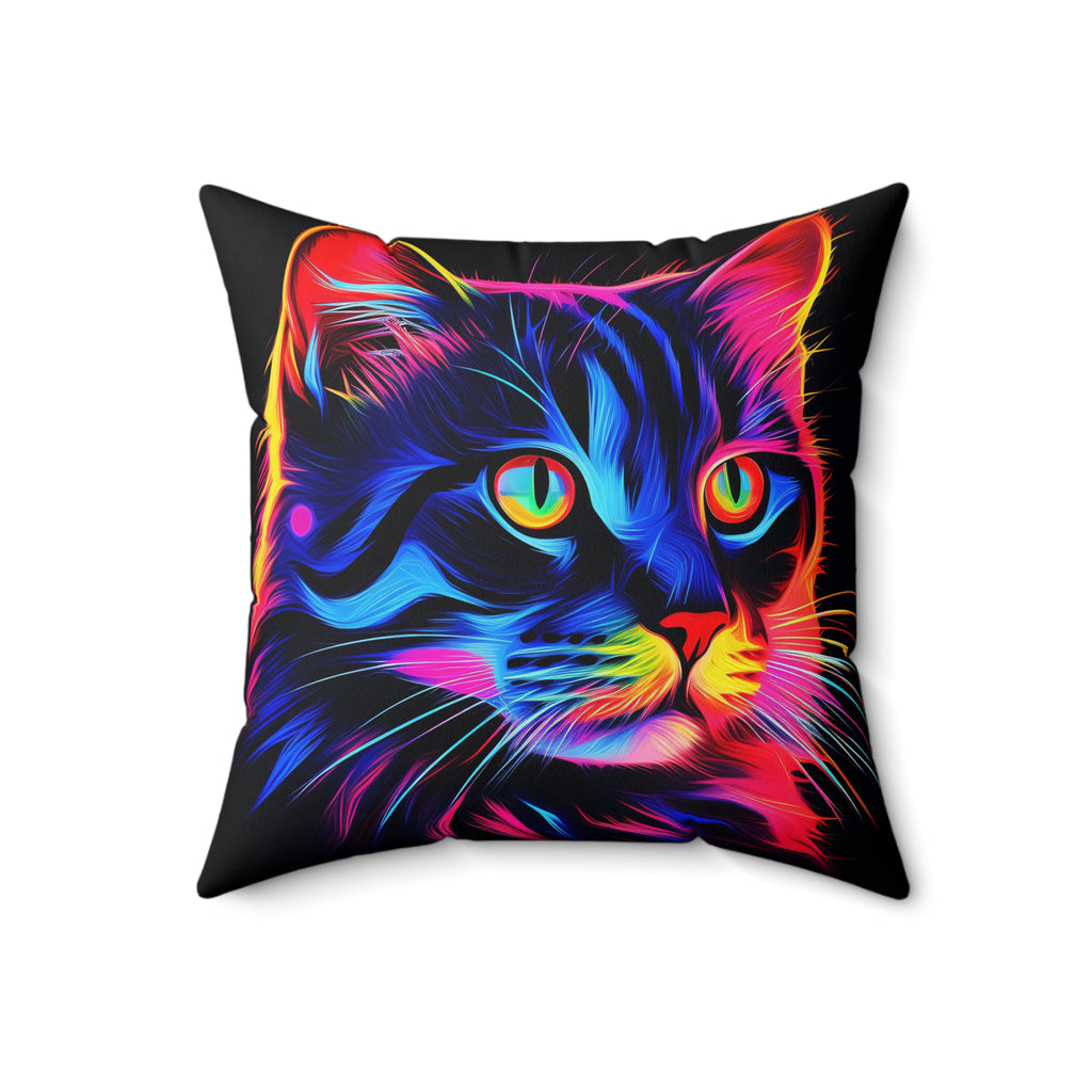 Neon Cat Faux Suede Cushion – Neon Pop Art