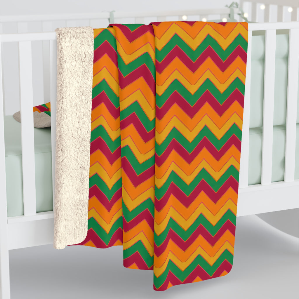 Jewel Chevron Bands Sherpa Fleece Blanket – Cranberry Spice