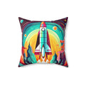 Retro Rocket Launch Faux Suede Cushion – Retro Space Art