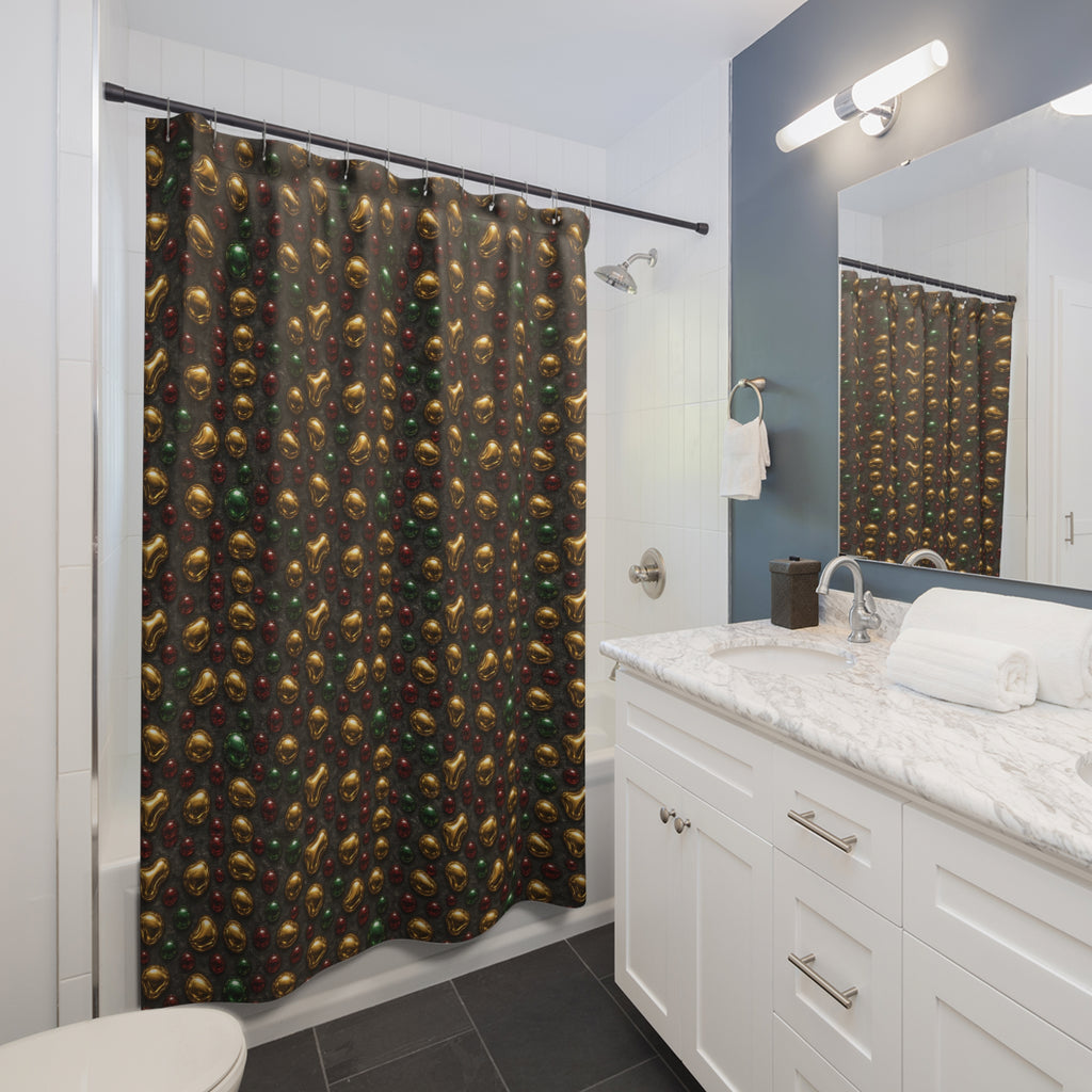 Gold Droplet Scatter Shower Curtain – Liquid Chrome Pattern
