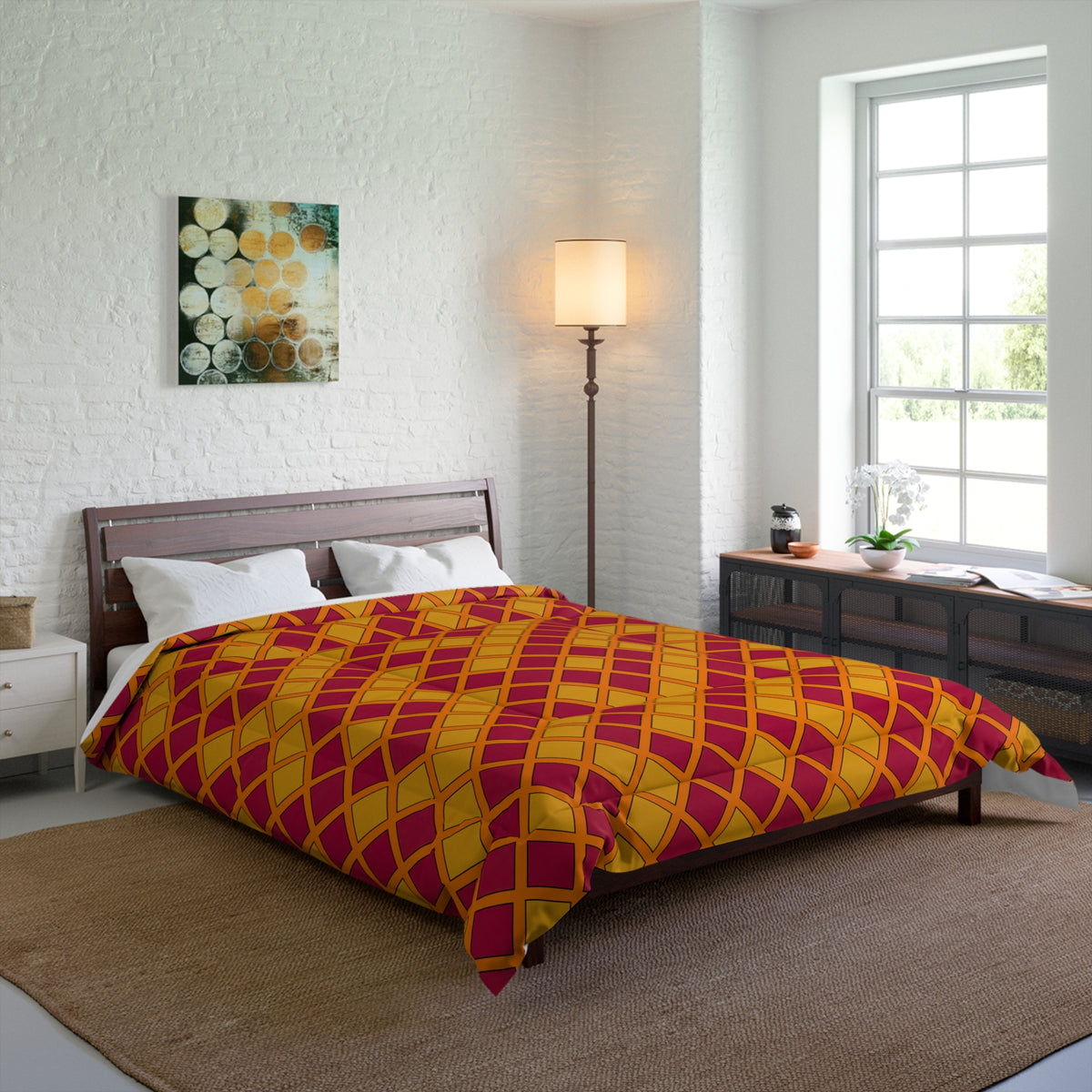 Harlequin Gold Grid Comforter – Cranberry Spice