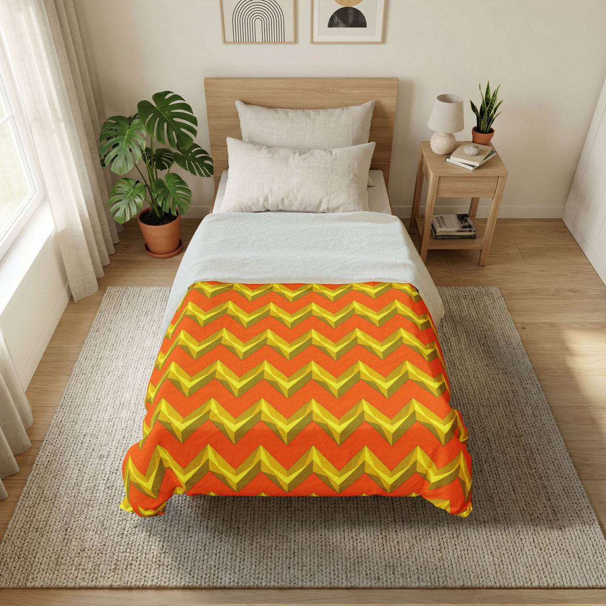 Broad Cut-Gem Chevrons Cotton Duvet Cover – Hot Citrus Festive